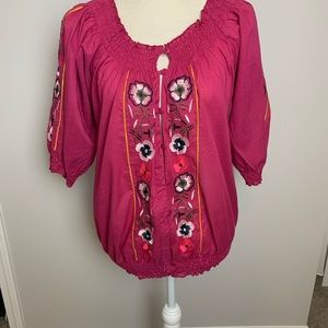 ANTHROPOLOGIE | Fuschia Boho Button Down Large